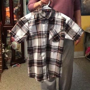 FISSION BOY boys button down shirt  sz 10/12 Medium  white, black and orange